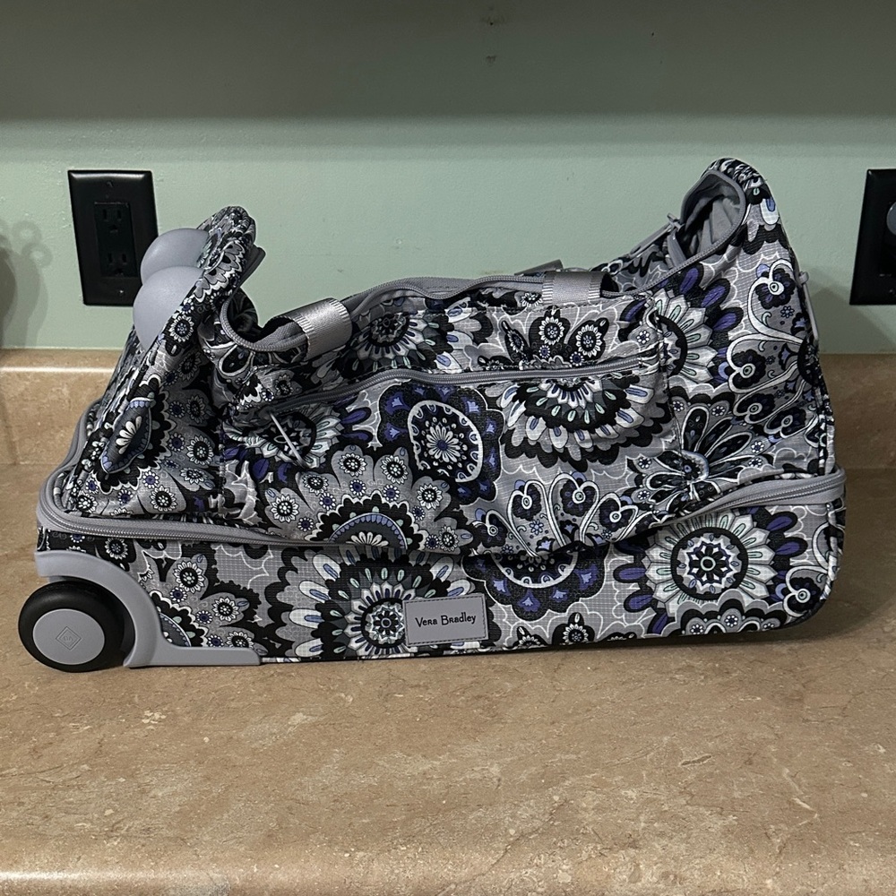Vera Bradley Black and Gray Floral Rolling Bag